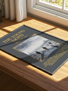 The Young Lions Minimalist Book Poster by Irwin Shaw – print on a sunlit desk
