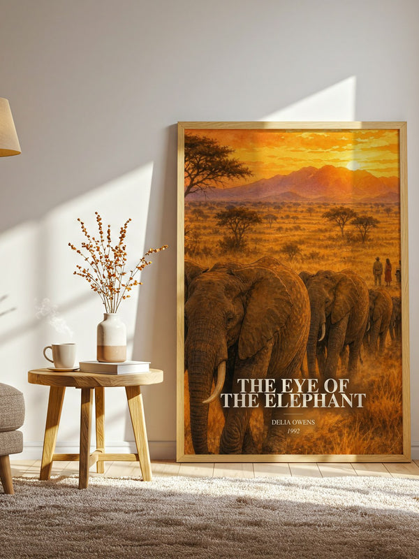 The Eye Of The Elephant watercolour print in frame leaning in hallway – non fiction wall art