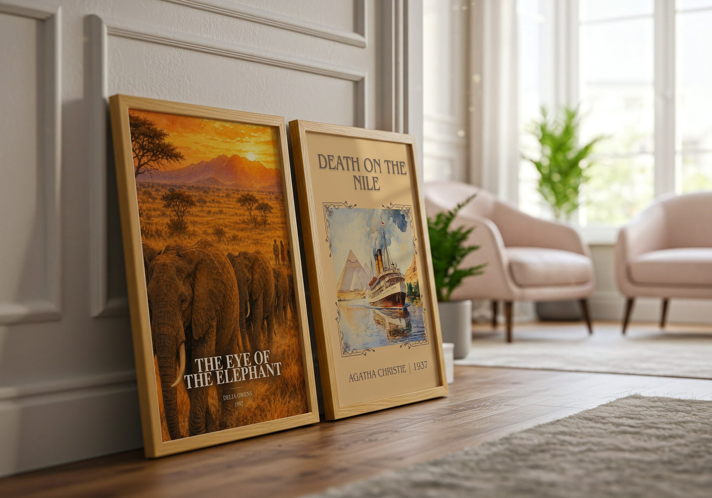 The Eye Of The Elephant watercolour print framed by window – literary home decor