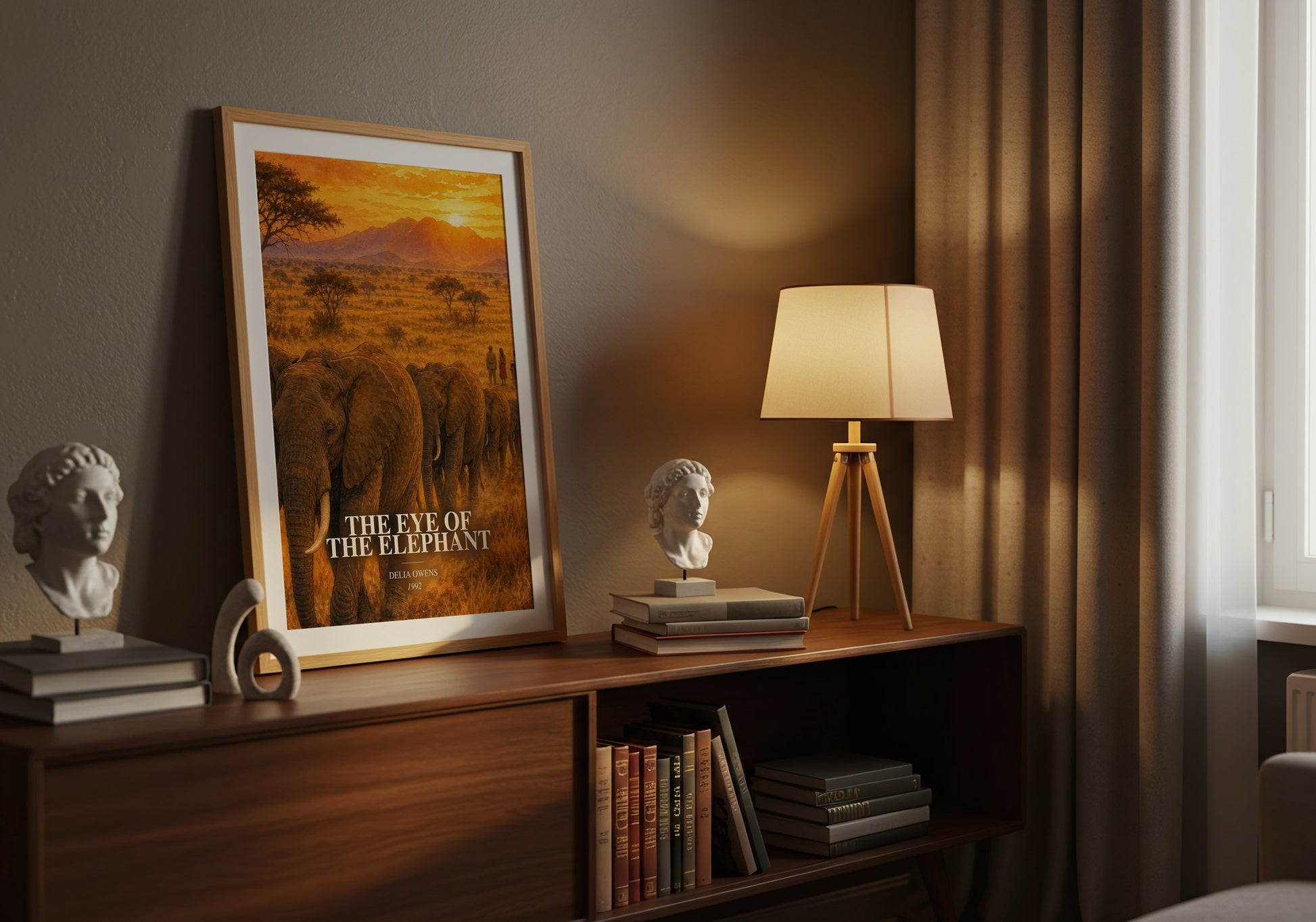 The Eye Of The Elephant watercolour print on bookshelf – Delia Owens fan gift