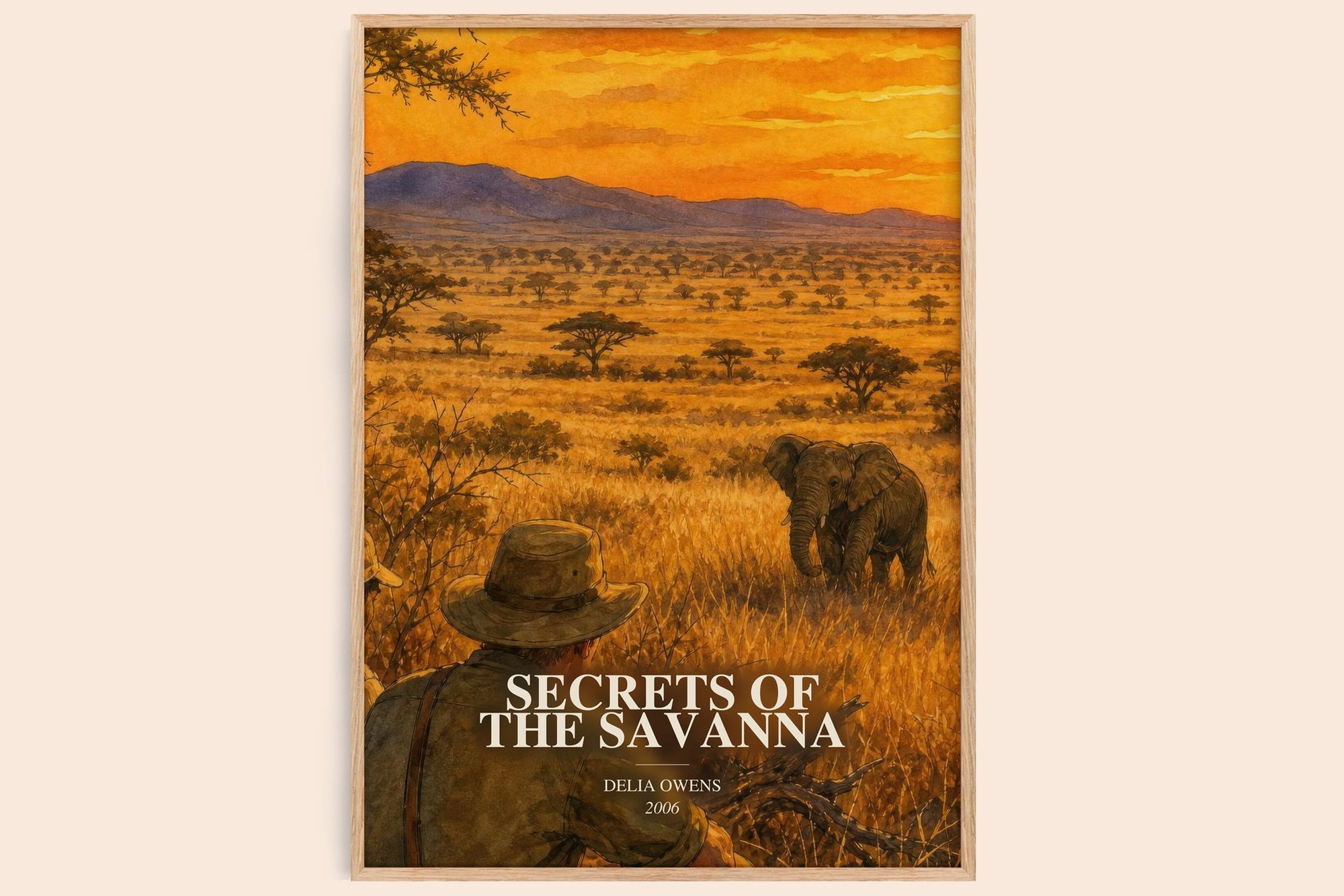 Secrets Of The Savanna watercolour book poster by Delia Owens – framed literary art print