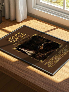 Viper’s Tangle Minimalist Book Poster by François Mauriac – print on a sunlit desk