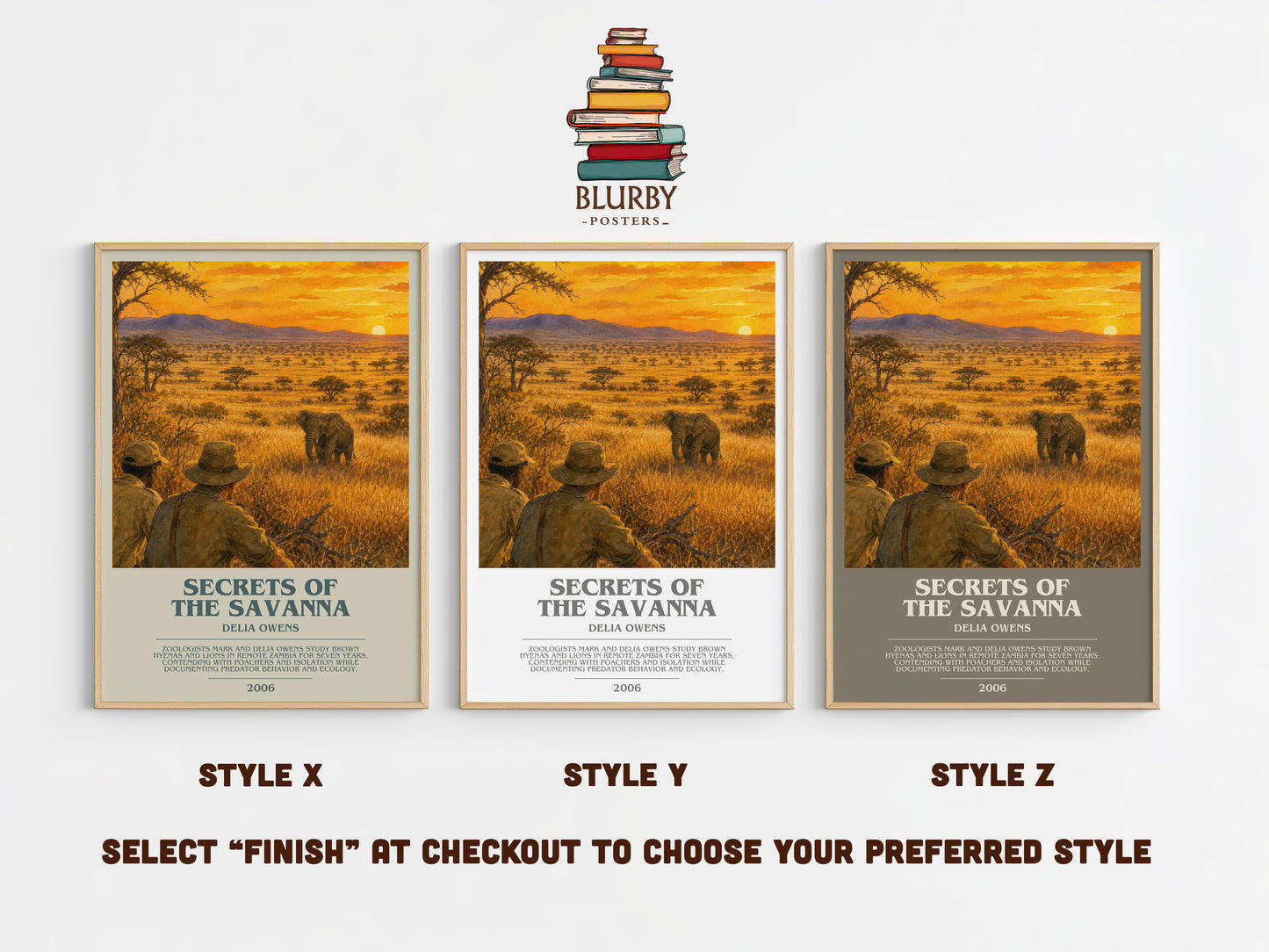 Secrets Of The Savanna bookish print in frame leaning in hallway – non fiction wall art