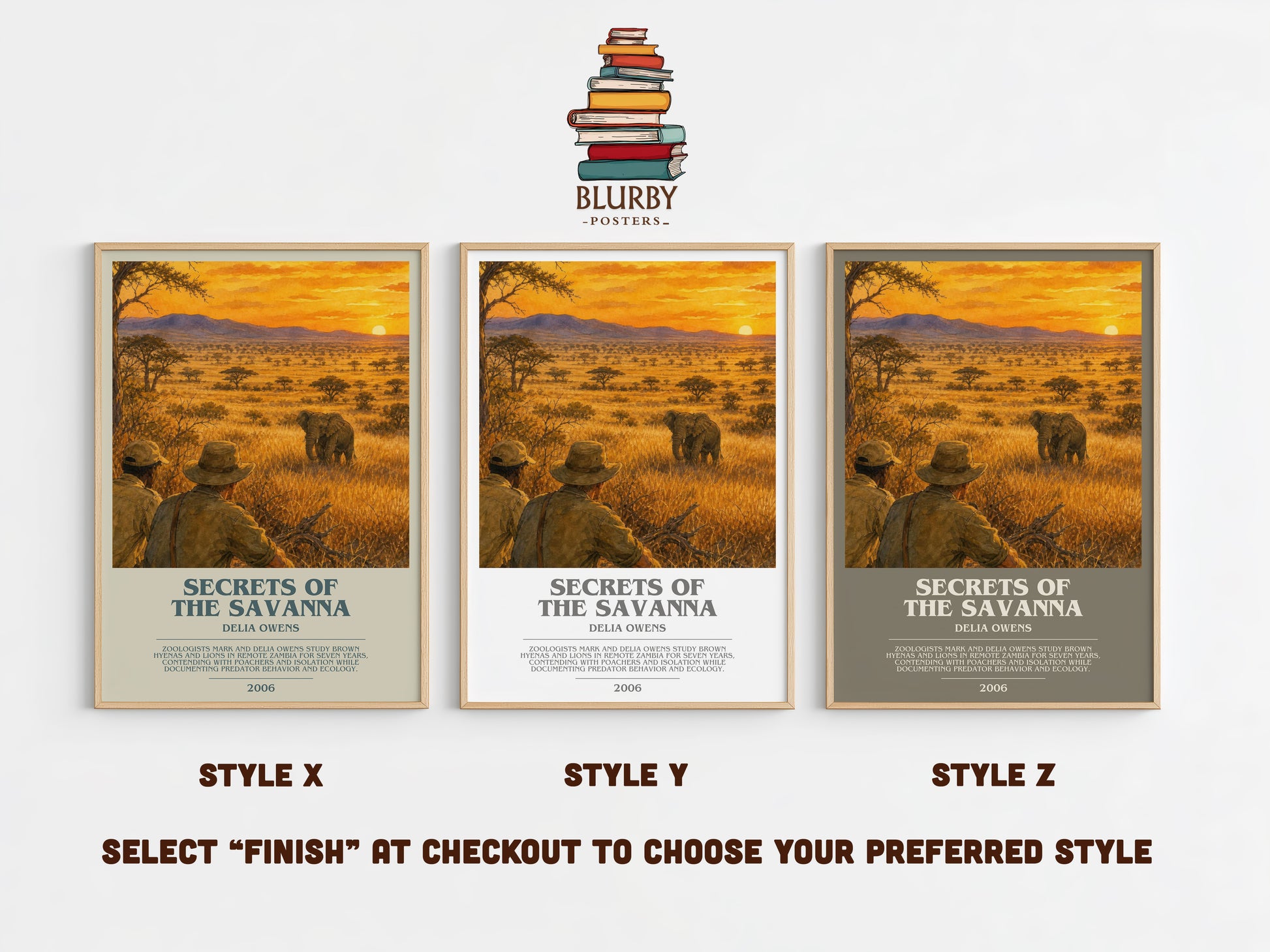 Secrets Of The Savanna bookish print in frame leaning in hallway – non fiction wall art