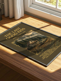 The Last Good Kiss Minimalist Book Poster by James Crumley – print on a sunlit desk
