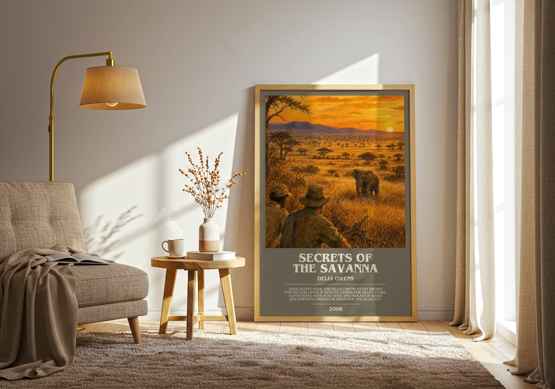 Secrets Of The Savanna bookish print on bookshelf – Delia Owens fan gift