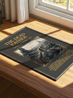The Dead Father Minimalist Book Poster by Donald Barthelme – print on a sunlit desk