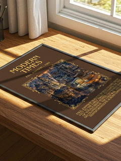 Modern Times Minimalist Book Poster by Paul Johnson – print on a sunlit desk