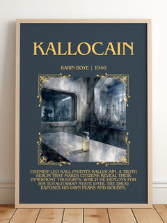 Kallocain Minimalist Book Poster by Karin Boye – framed print leaning on a wooden floor