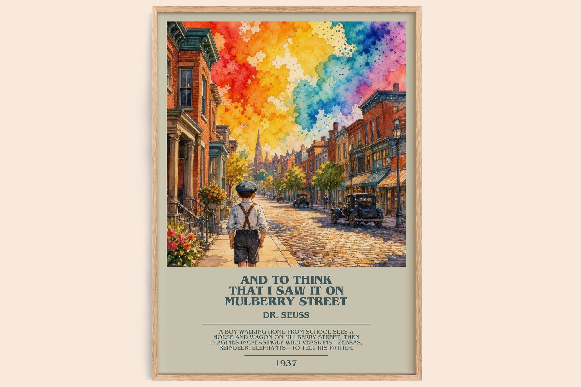 And To Think That I Saw It On Mulberry Street bookish book poster by Dr. Seuss – framed literary art print