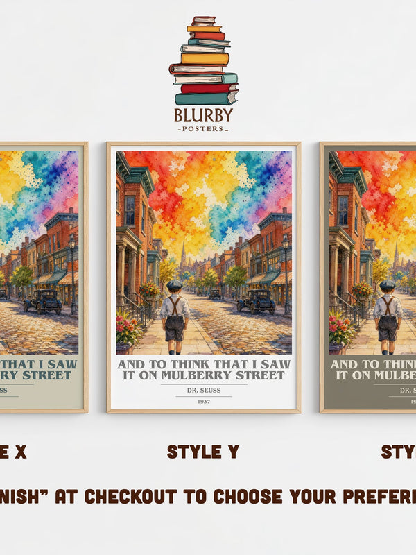 And To Think That I Saw It On Mulberry Street book cover print in frame leaning in hallway – literary wall art