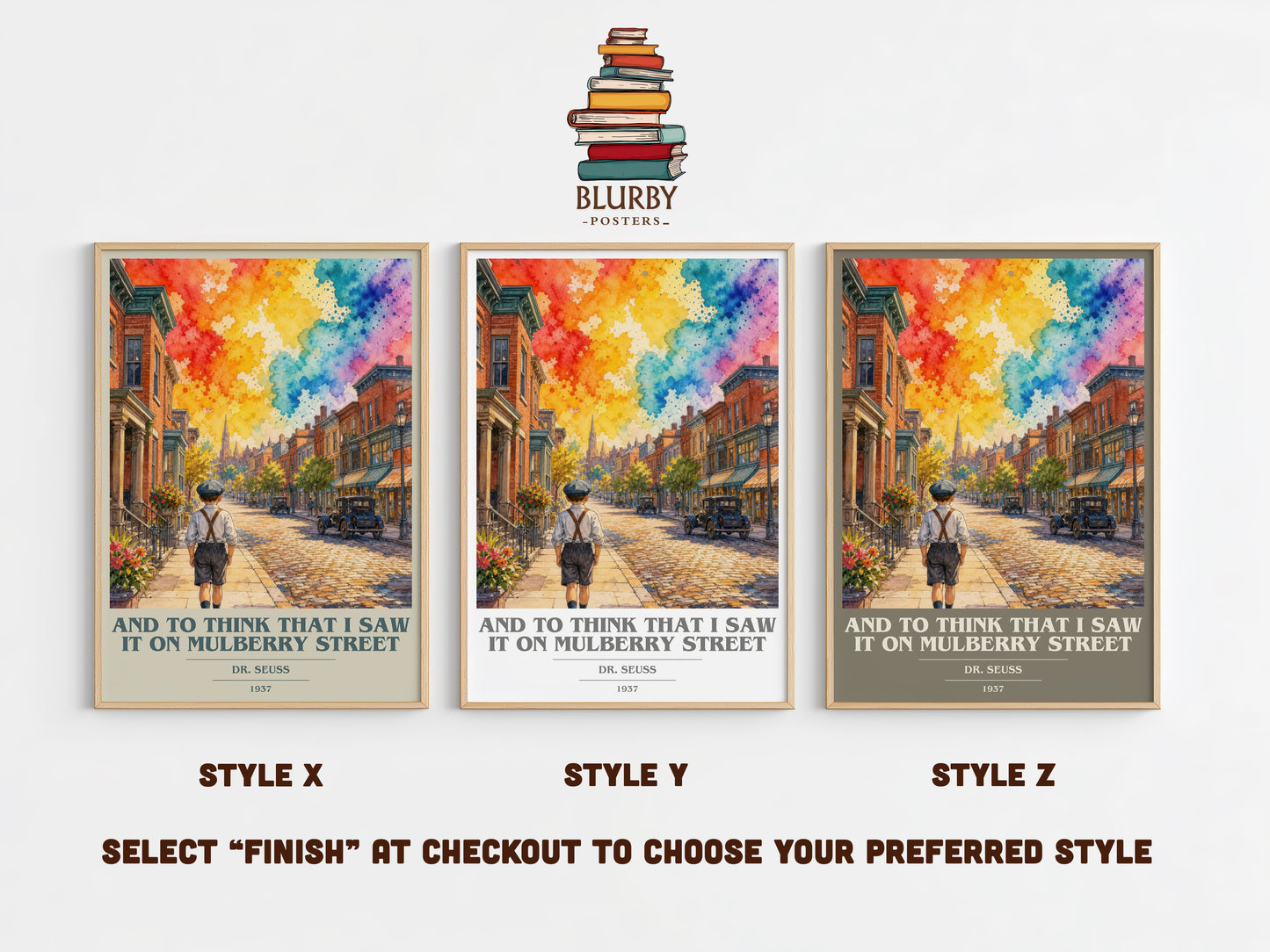 And To Think That I Saw It On Mulberry Street book cover print in frame leaning in hallway – literary wall art