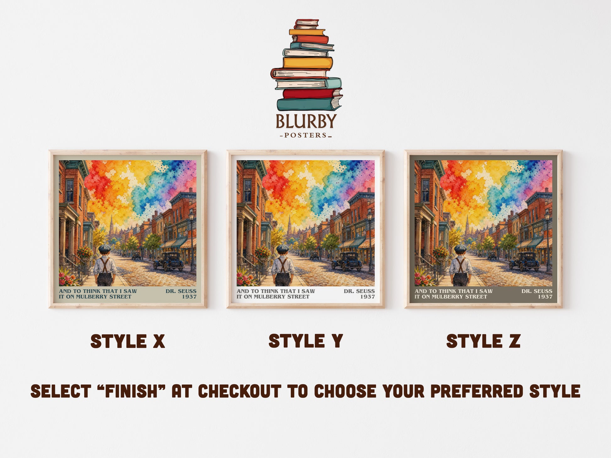 And To Think That I Saw It On Mulberry Street literary print in frame leaning in hallway – literary wall art