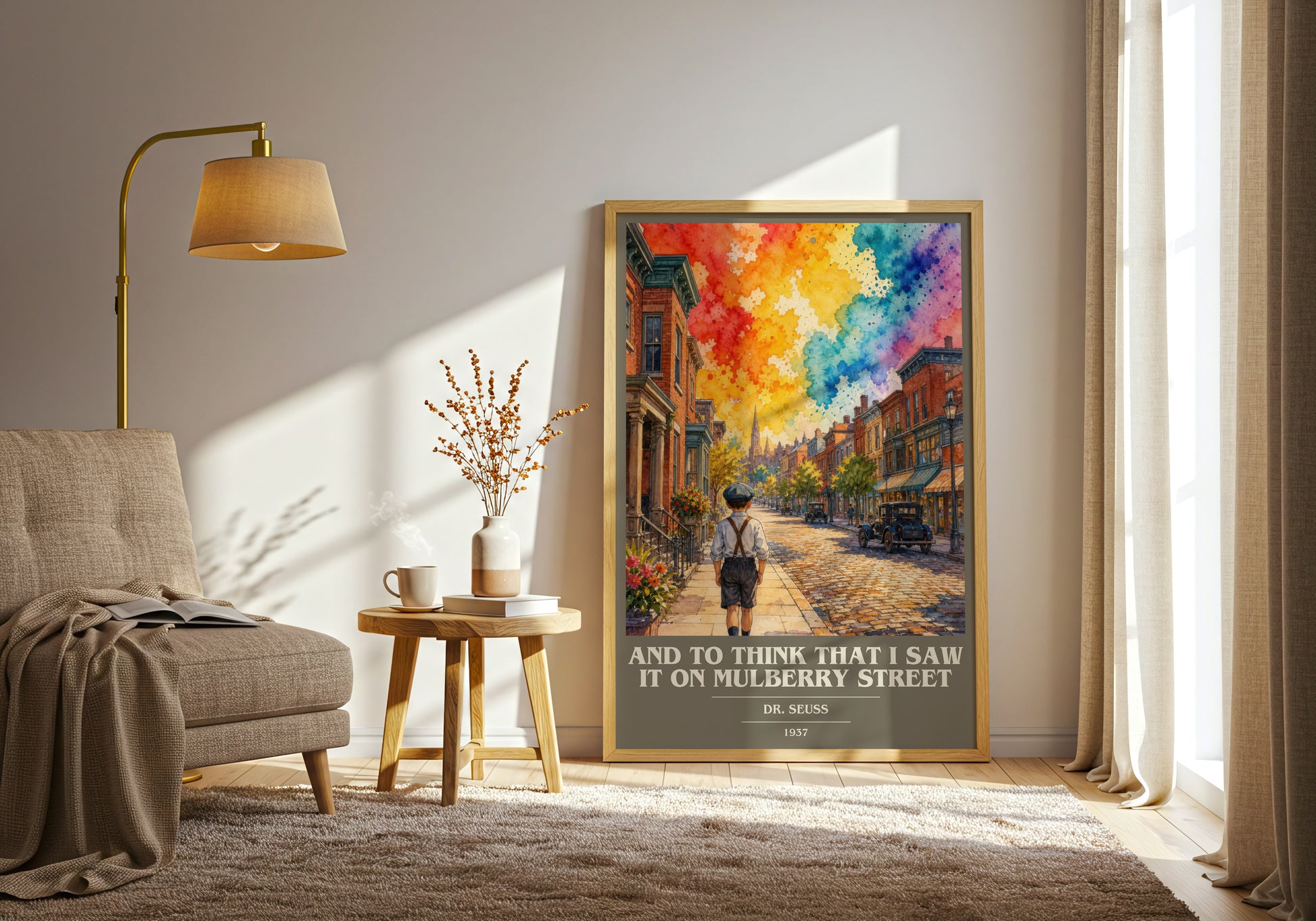 And To Think That I Saw It On Mulberry Street book cover print on bookshelf – Dr. Seuss fan gift