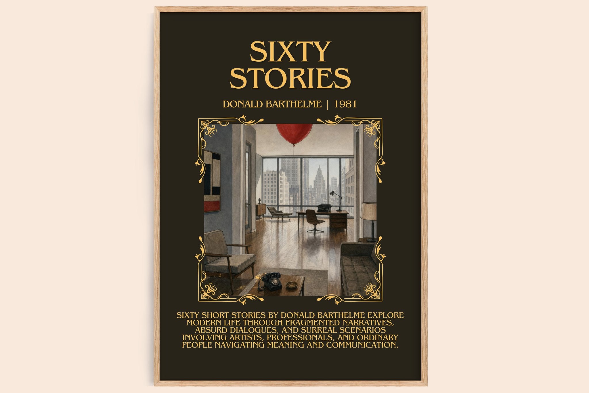Sixty Stories Minimalist Book Poster by Donald Barthelme