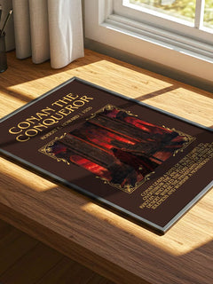 Conan The Conqueror Minimalist Book Poster by Robert E. Howard – print on a sunlit desk