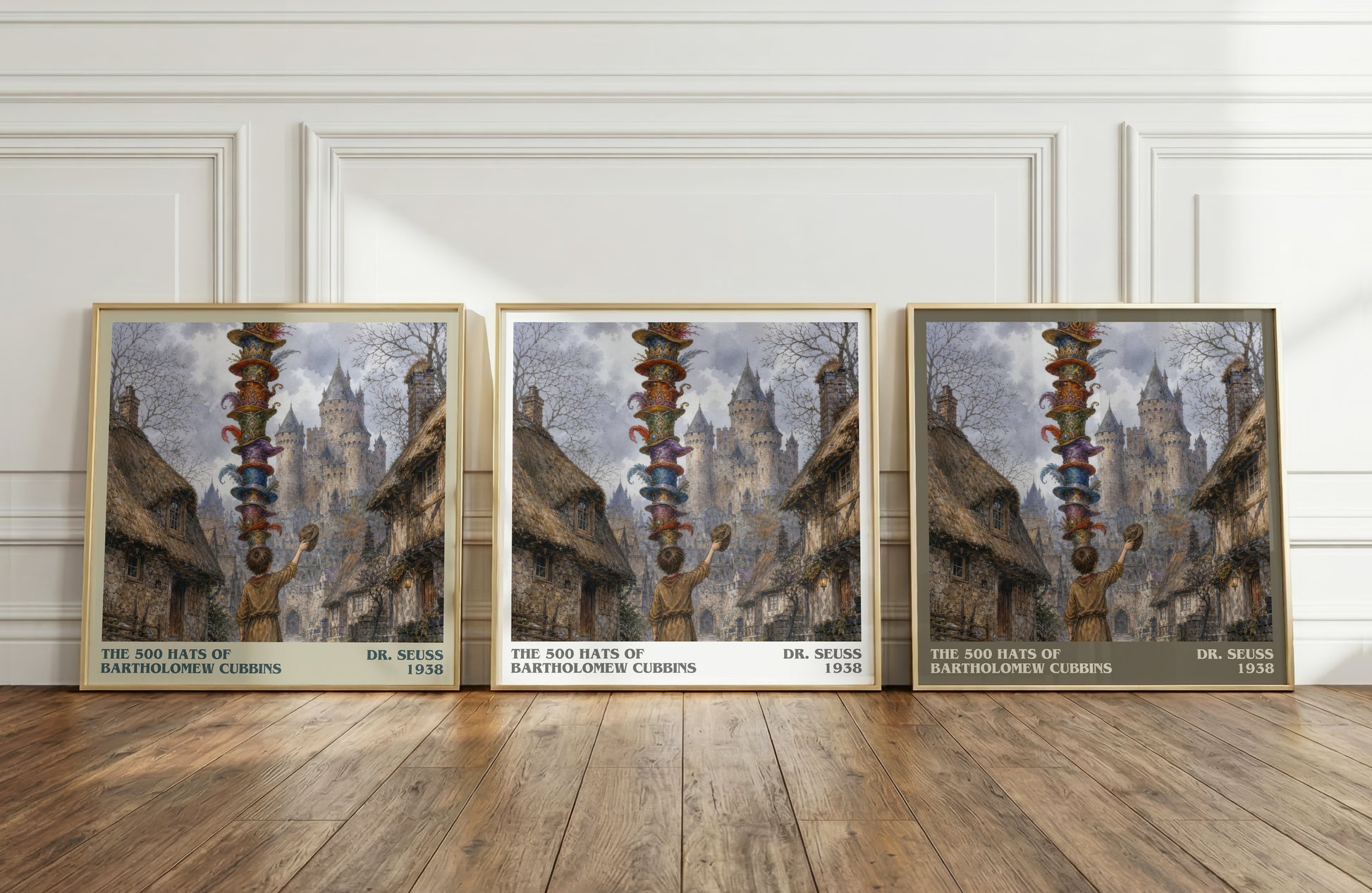 The 500 Hats Of Bartholomew Cubbins literary art print colour and style options – Dr. Seuss book art