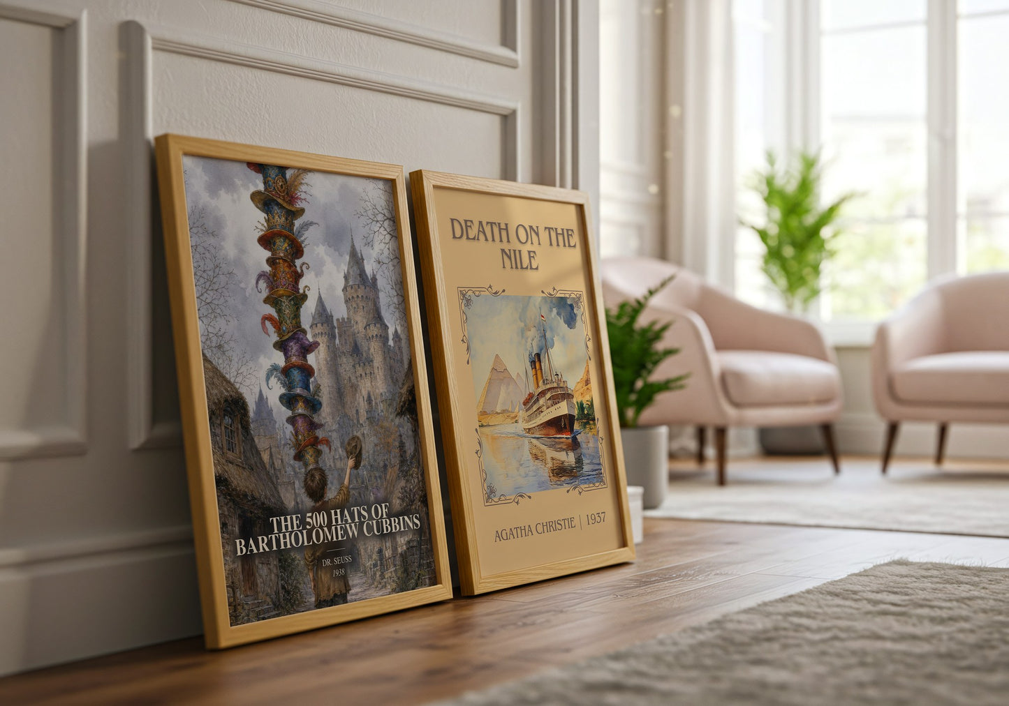 The 500 Hats Of Bartholomew Cubbins watercolour print framed by window – literary home decor