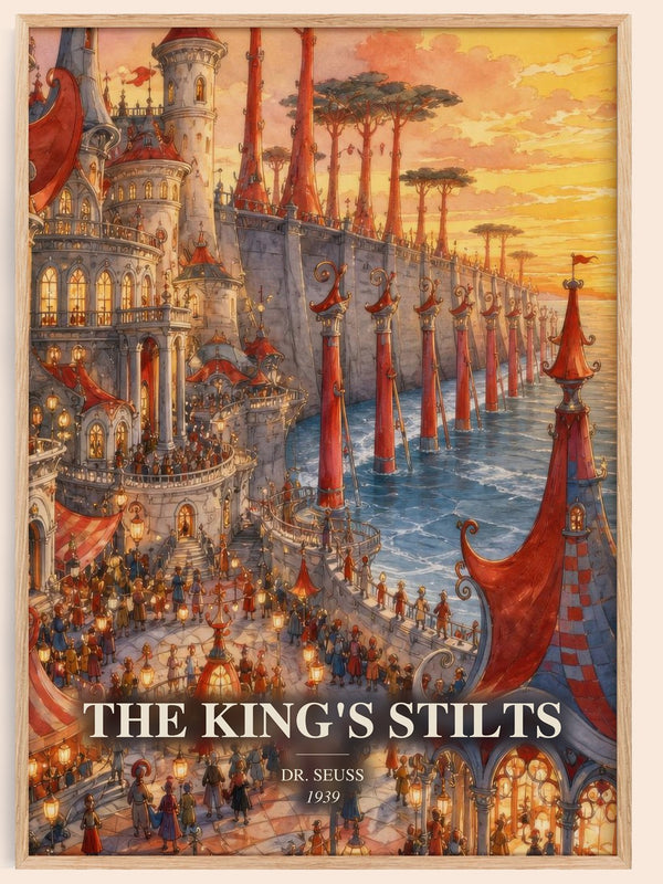 The King'S Stilts watercolour book poster by Dr. Seuss – framed literary art print