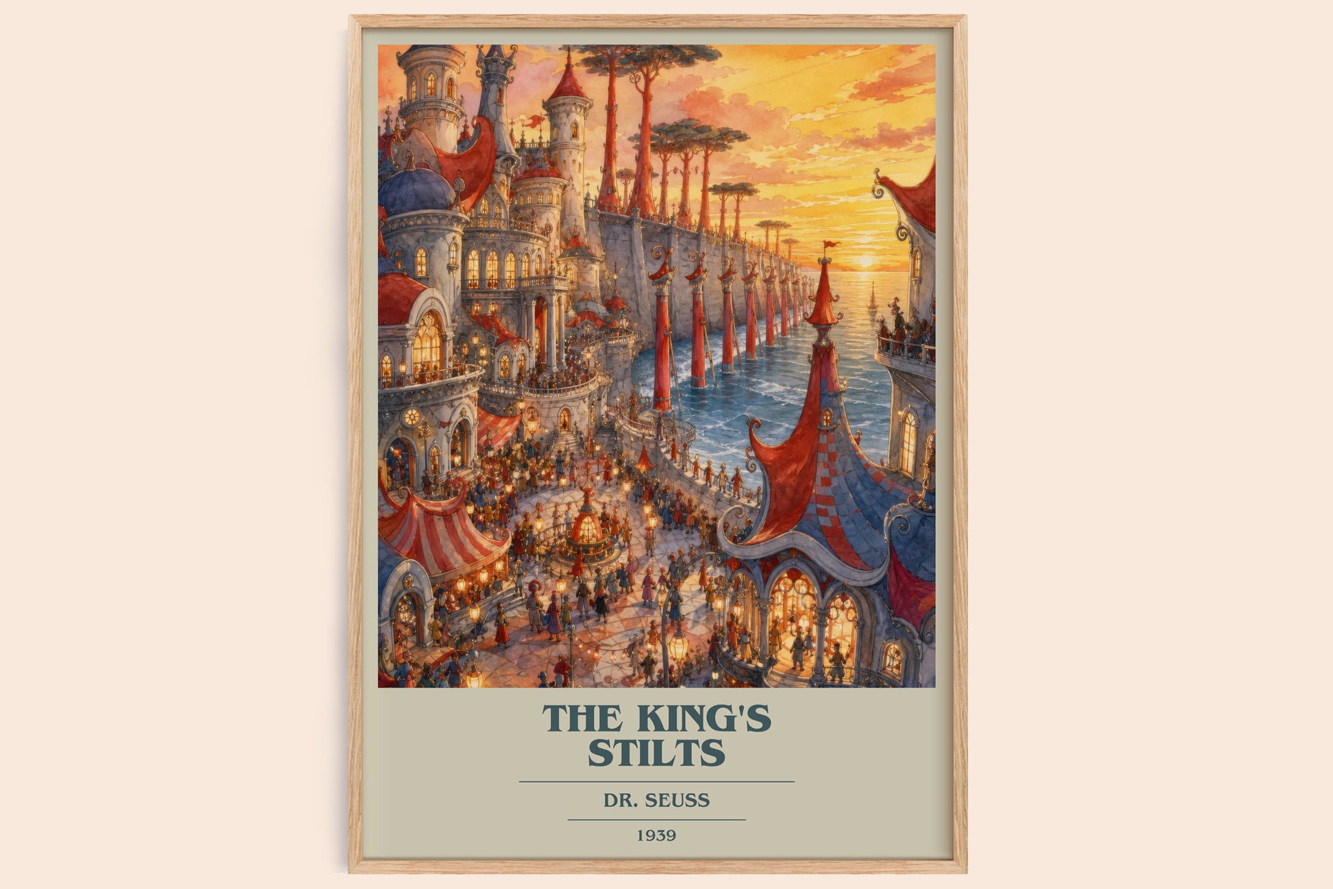 The King'S Stilts book cover book poster by Dr. Seuss – framed literary art print