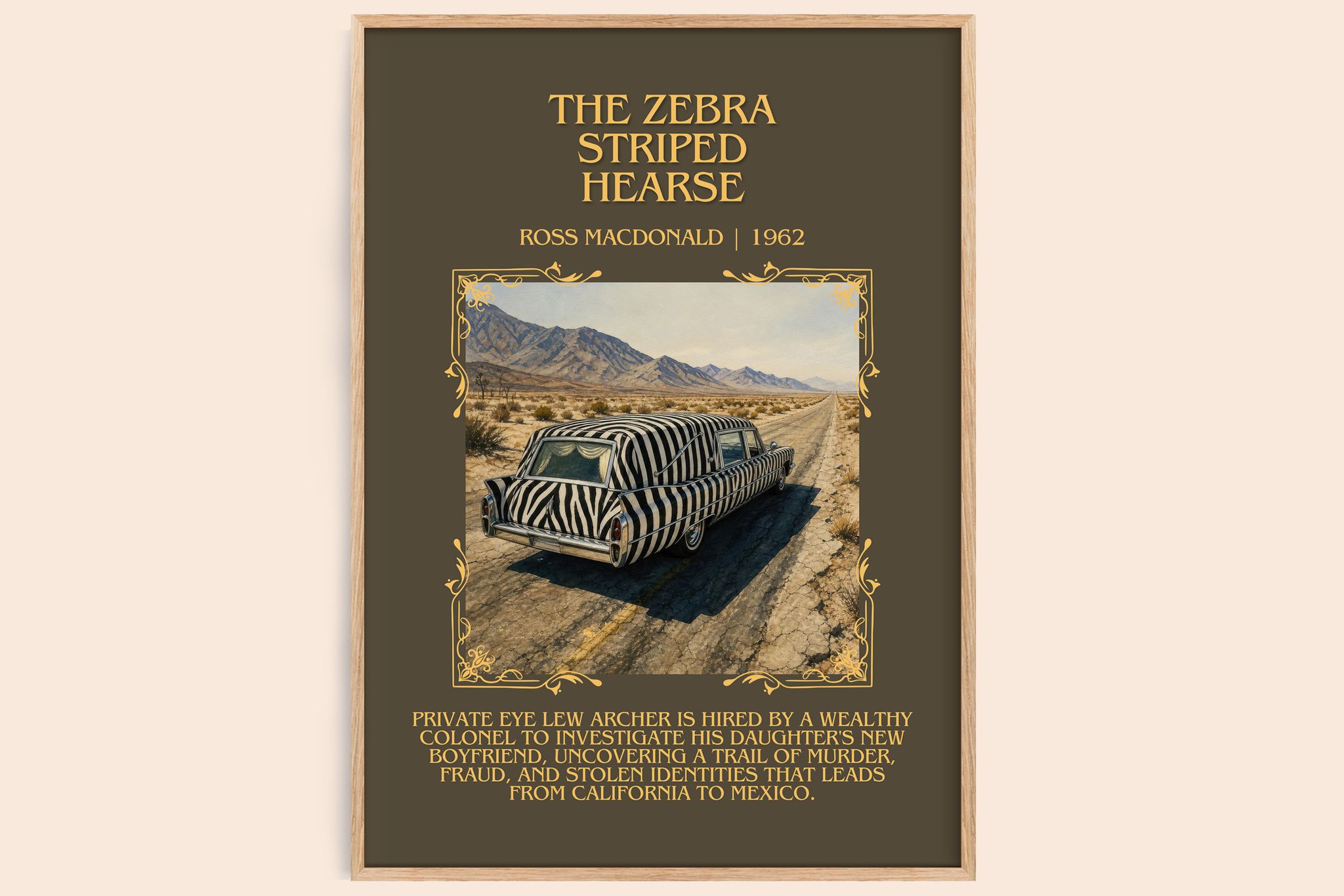 The Zebra Striped Hearse Minimalist Book Poster by Ross Macdonald