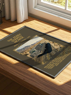 The Zebra Striped Hearse Minimalist Book Poster by Ross Macdonald – print on a sunlit desk