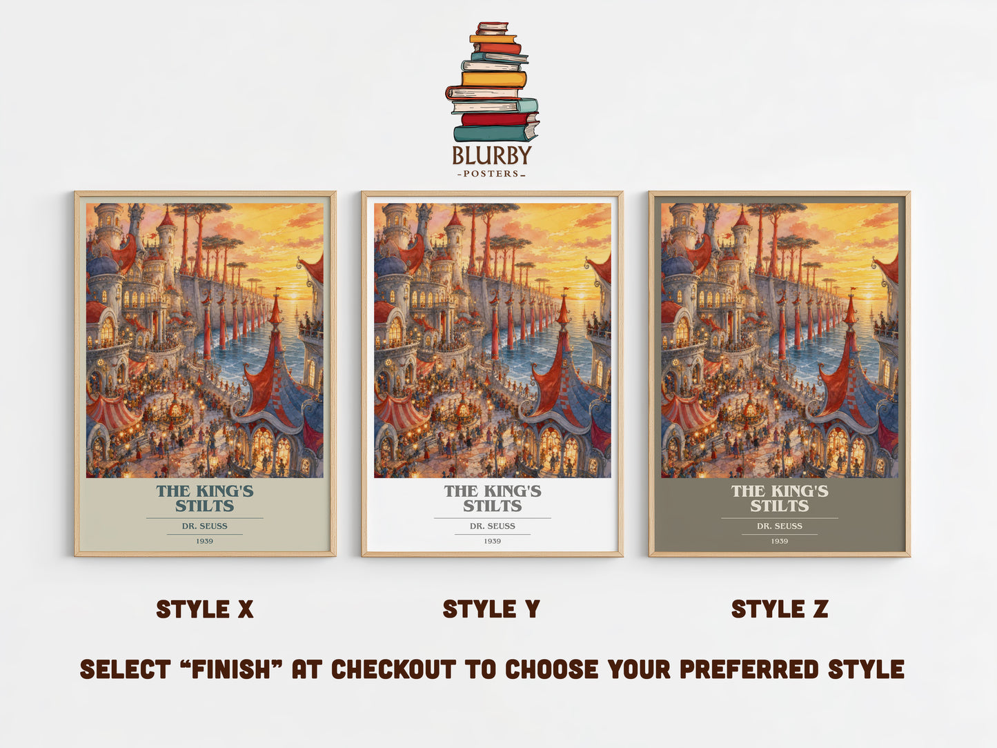The King'S Stilts book cover print in frame leaning in hallway – childrens wall art