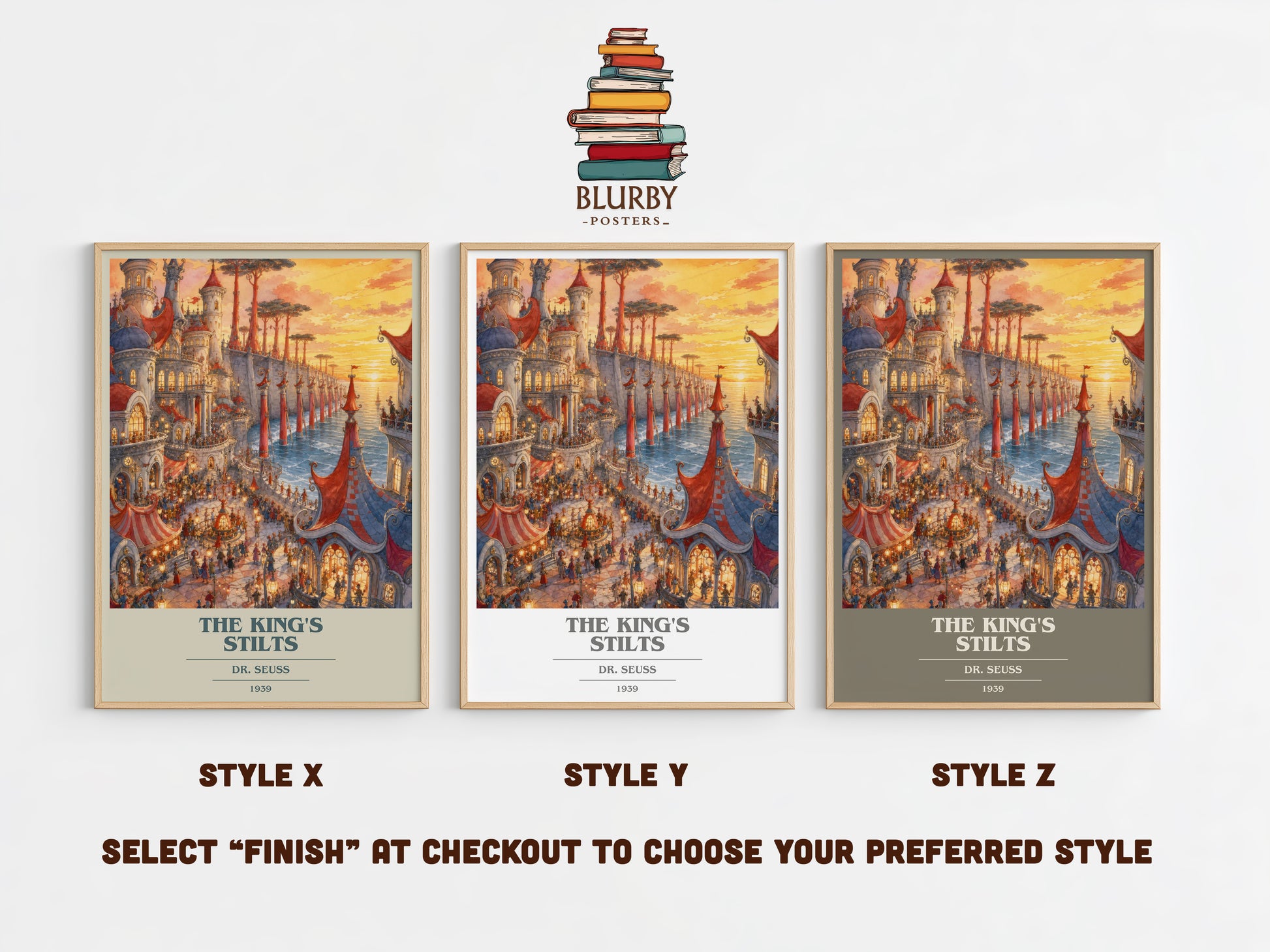 The King'S Stilts book cover print in frame leaning in hallway – childrens wall art
