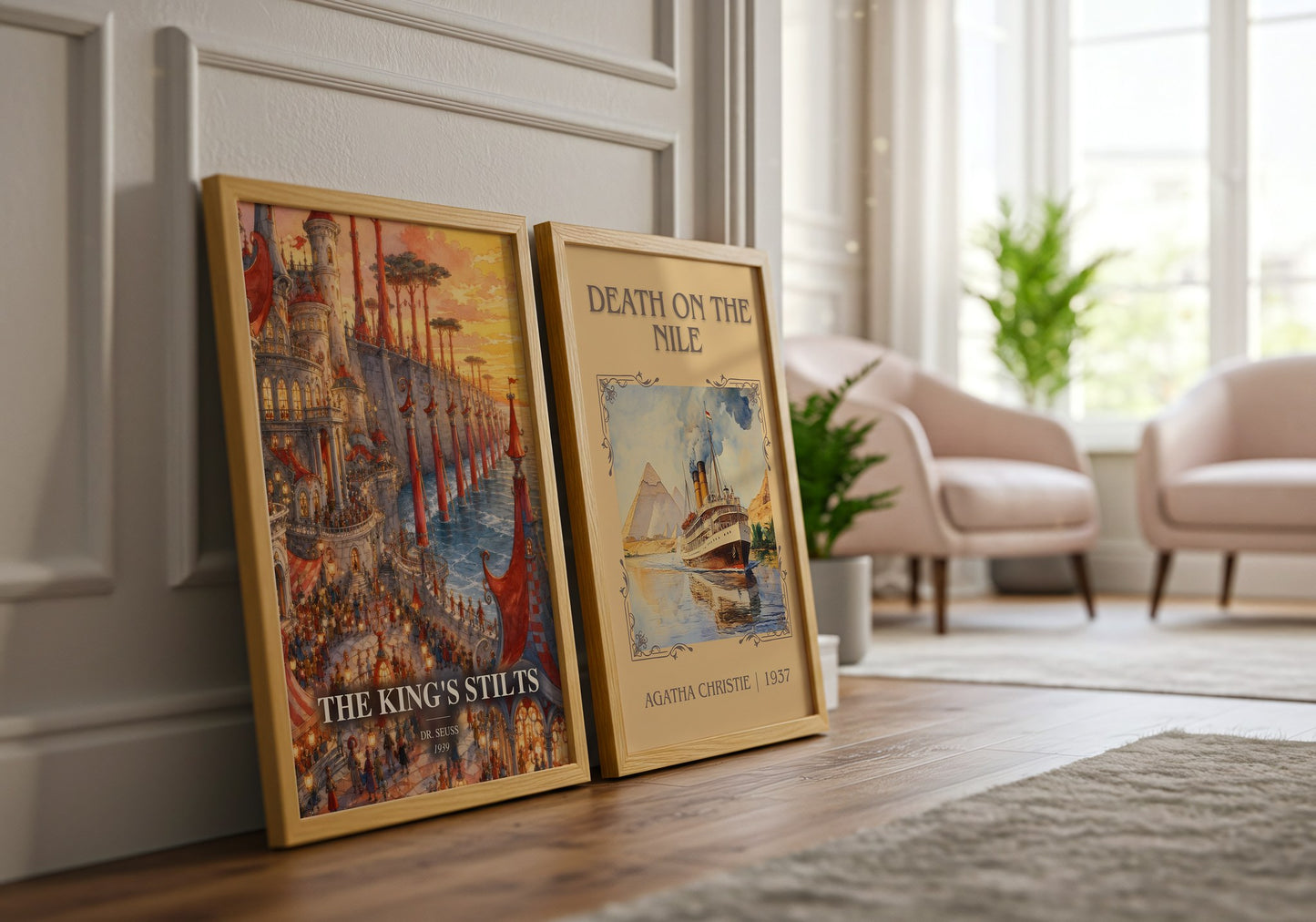The King'S Stilts watercolour print framed by window – literary home decor