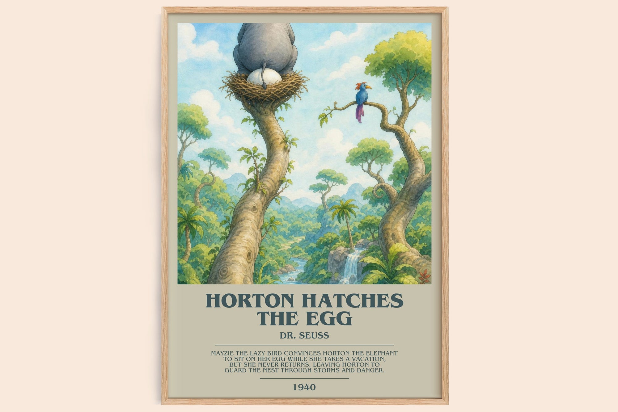 Horton Hatches The Egg bookish book poster by Dr. Seuss – framed literary art print