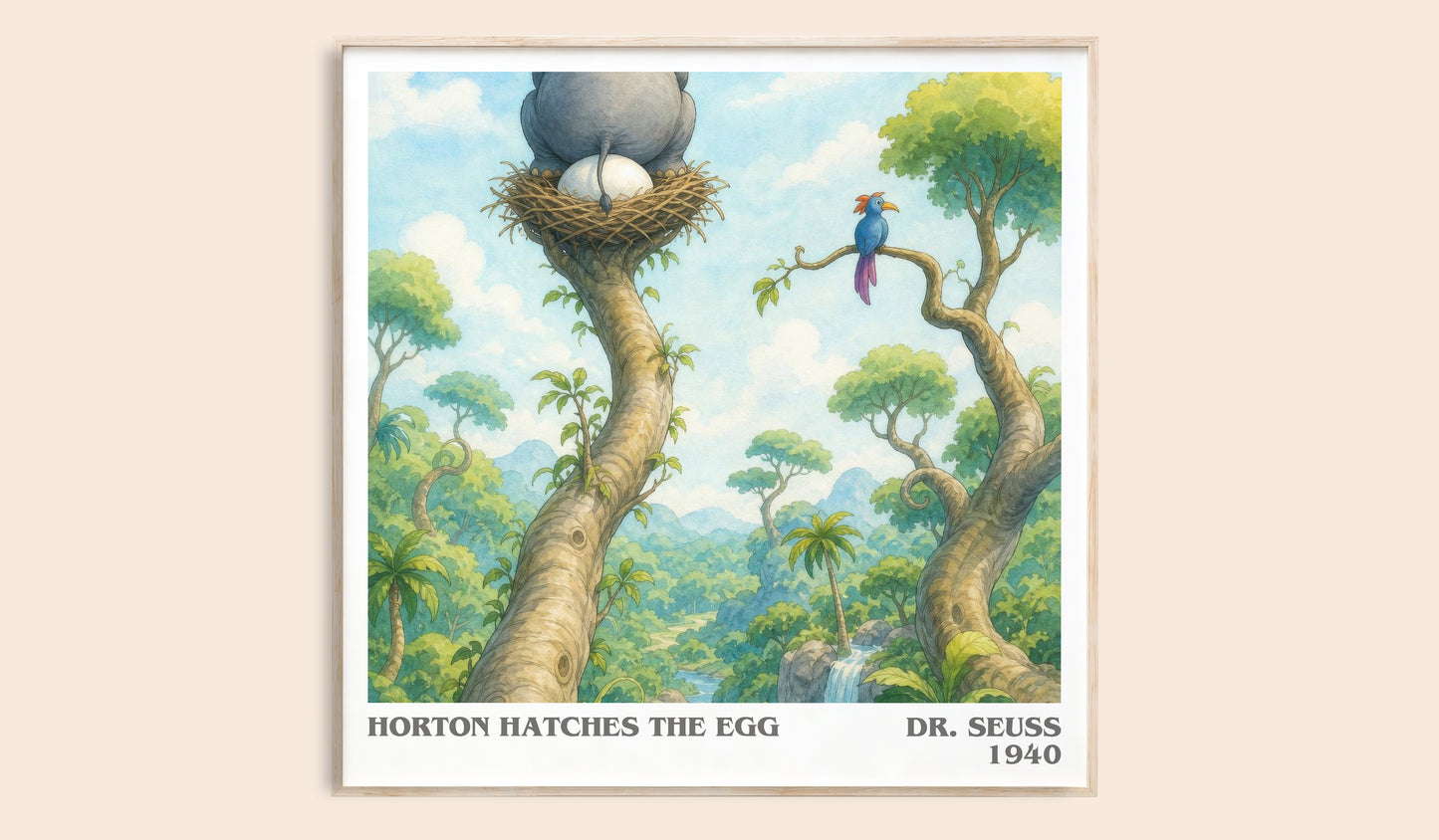 Horton Hatches The Egg literary book poster by Dr. Seuss – framed literary art print