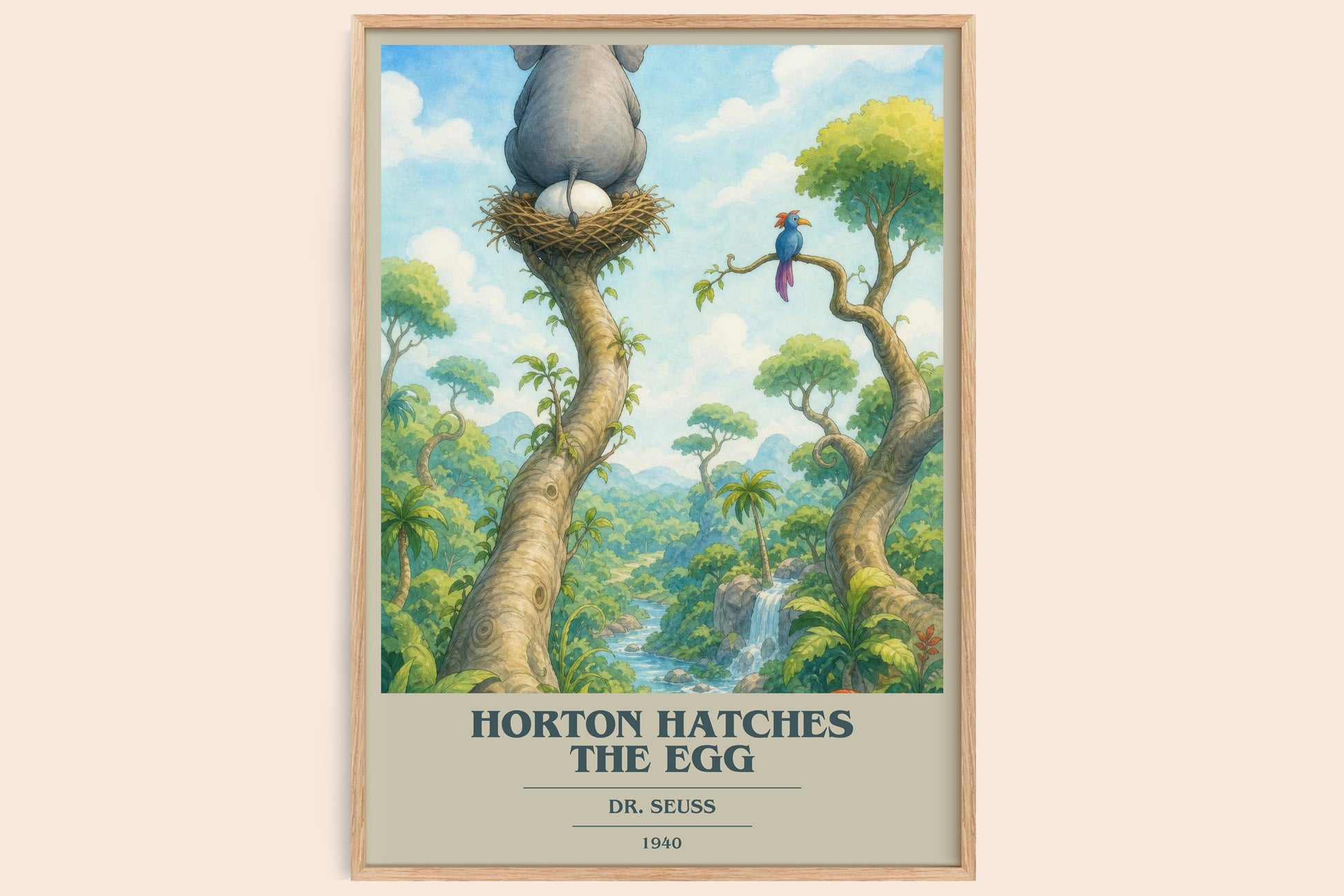 Horton Hatches The Egg book cover book poster by Dr. Seuss – framed literary art print