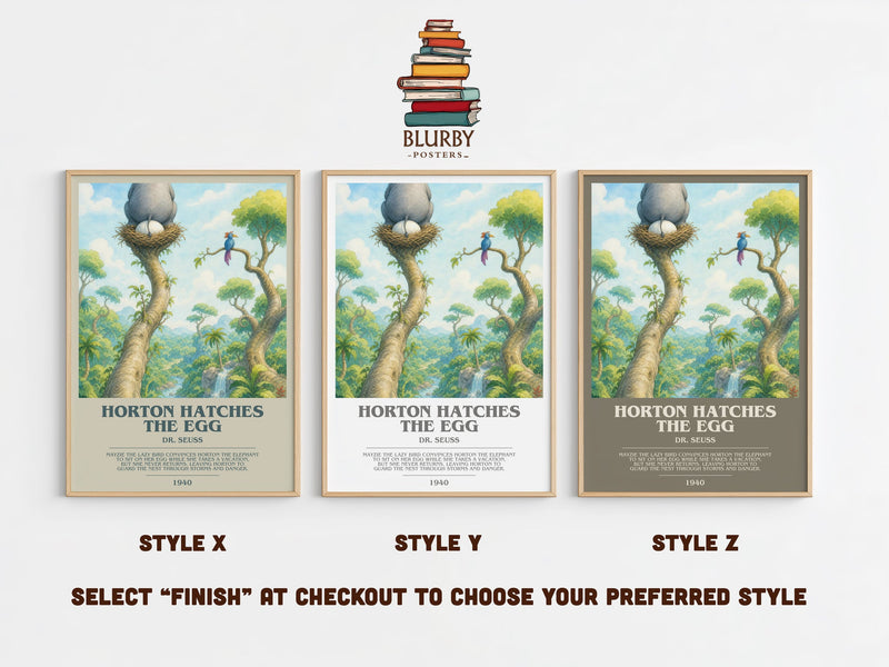 Horton Hatches The Egg bookish print in frame leaning in hallway – childrens wall art
