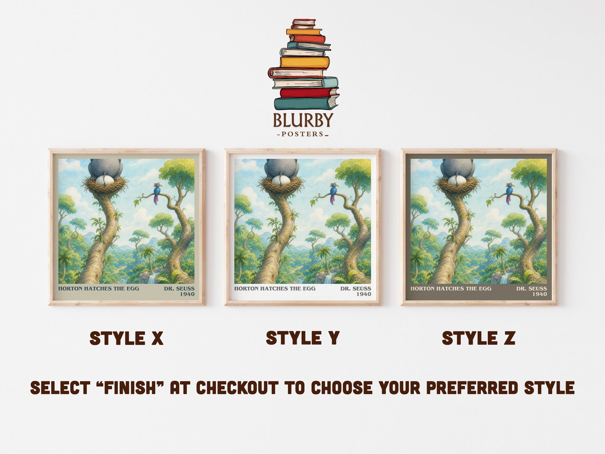 Horton Hatches The Egg literary print in frame leaning in hallway – childrens wall art