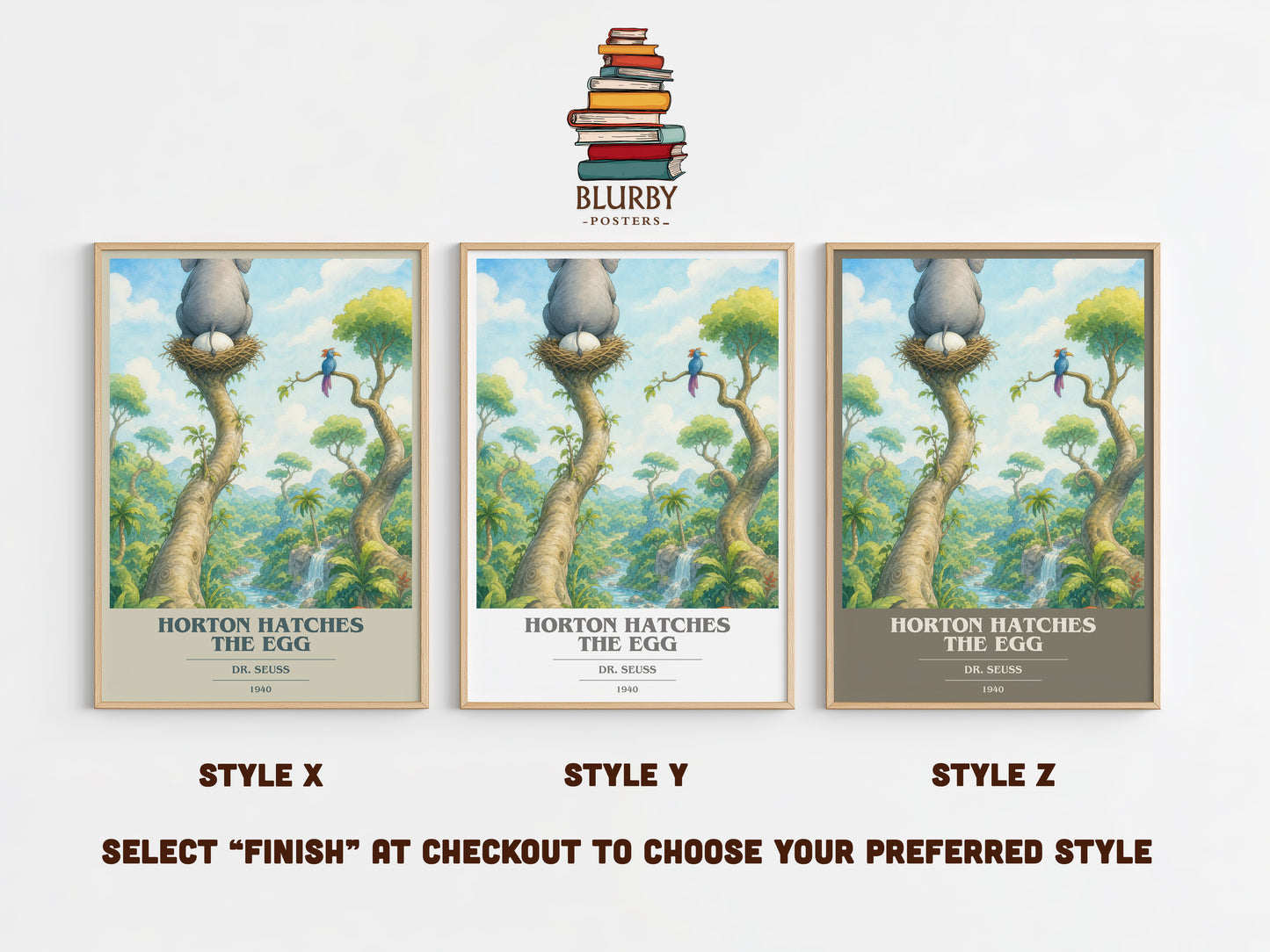 Horton Hatches The Egg book cover print in frame leaning in hallway – childrens wall art