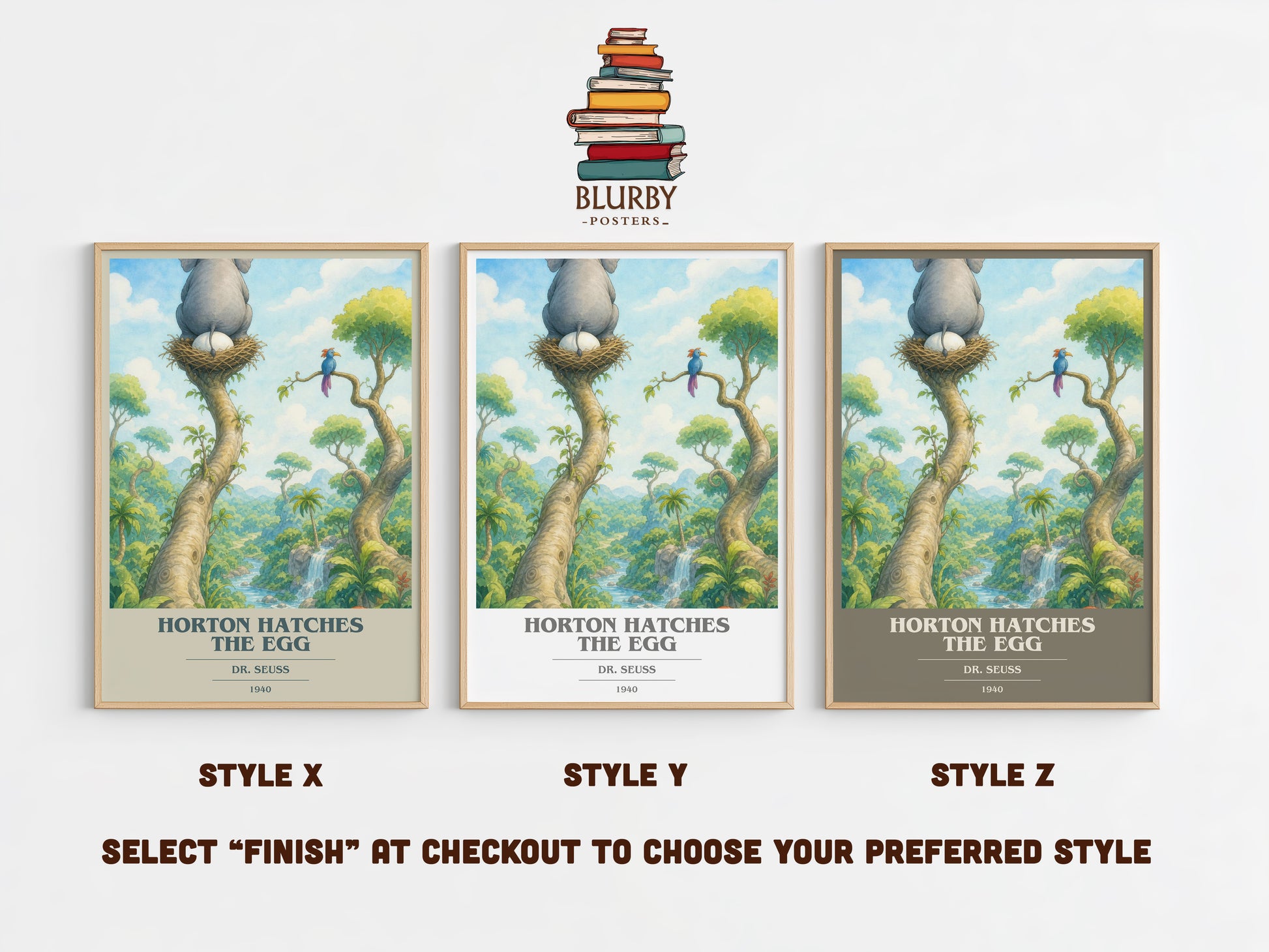 Horton Hatches The Egg book cover print in frame leaning in hallway – childrens wall art