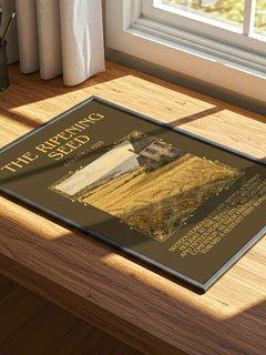 The Ripening Seed Minimalist Book Poster by Colette – print on a sunlit desk
