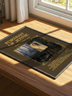 Portrait Of Jennie Minimalist Book Poster by Robert Nathan – print on a sunlit desk