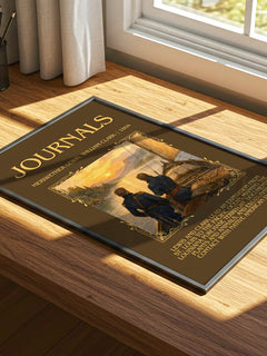 Journals Minimalist Book Poster by Meriwether Lewis, William Clark – print on a sunlit desk