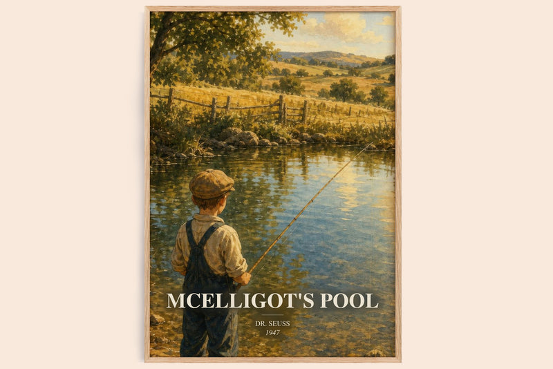 Mcelligot'S Pool watercolour book poster by Dr. Seuss – framed literary art print