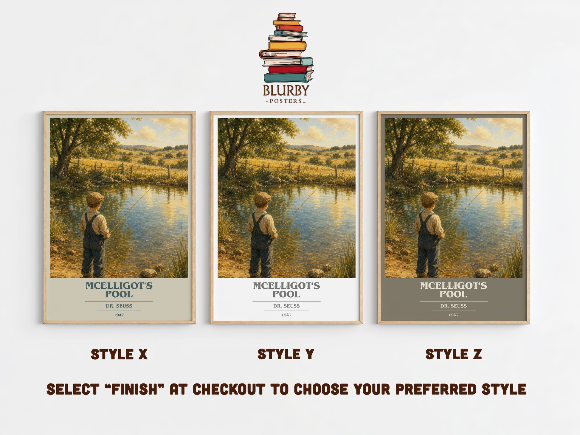 Mcelligot'S Pool book cover print in frame leaning in hallway – childrens wall art