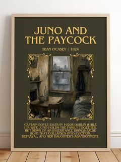 Juno And The Paycock Minimalist Book Poster by Sean O'Casey – framed print leaning on a wooden floor