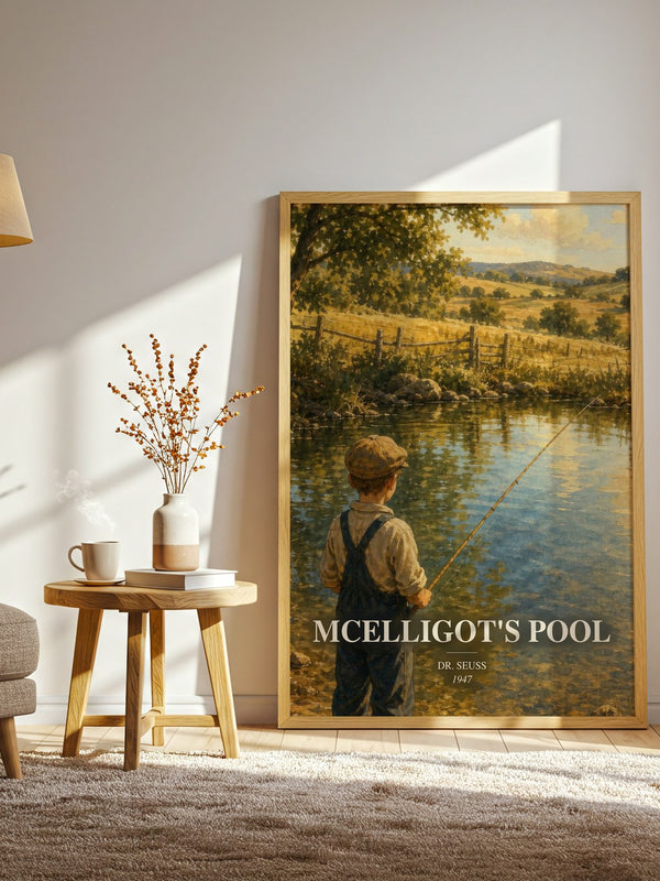 Mcelligot'S Pool watercolour print in frame leaning in hallway – childrens wall art