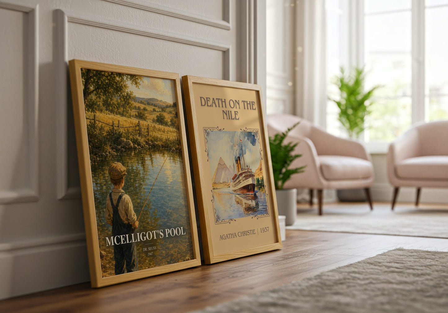 Mcelligot'S Pool watercolour print framed by window – literary home decor