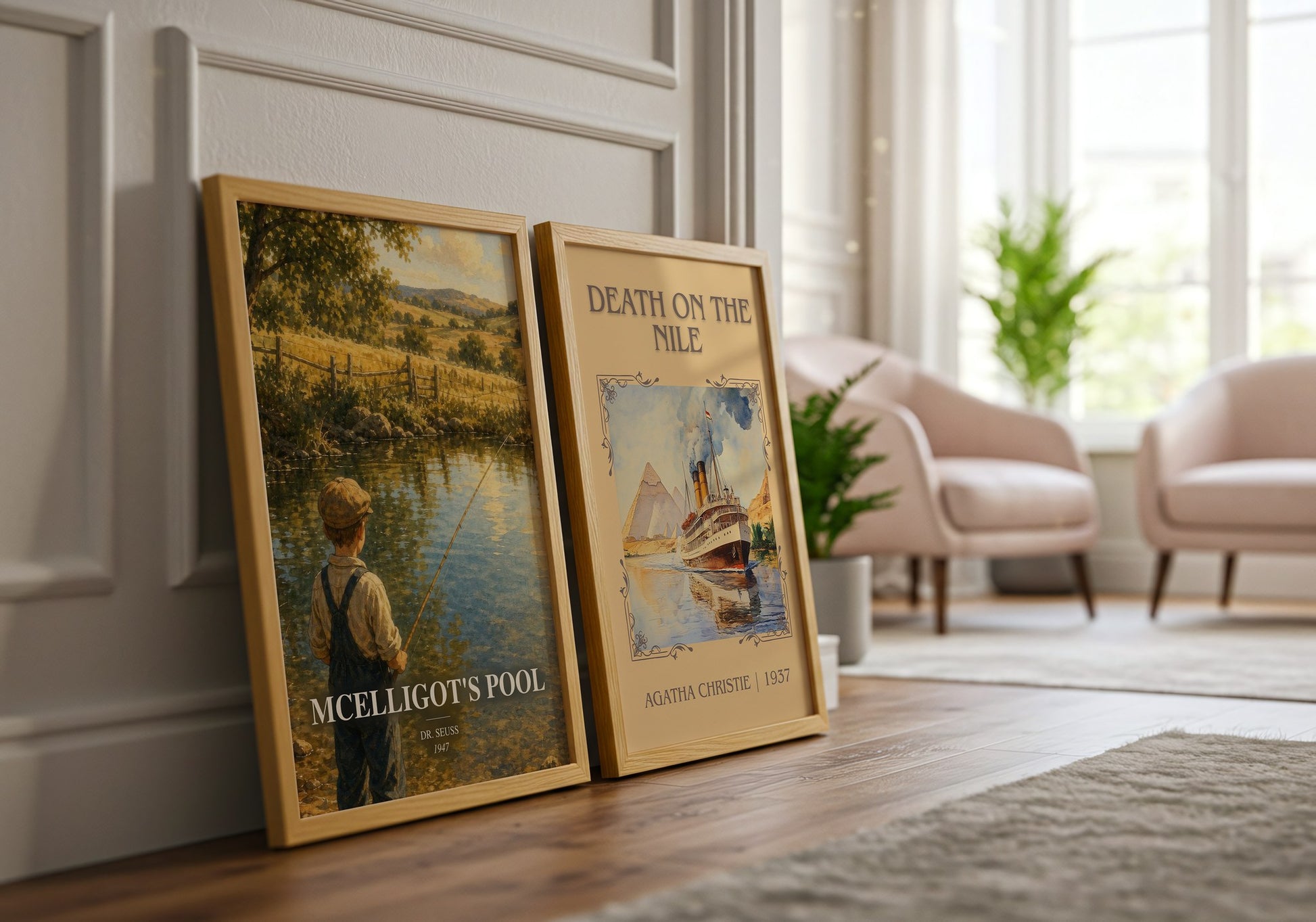 Mcelligot'S Pool watercolour print framed by window – literary home decor