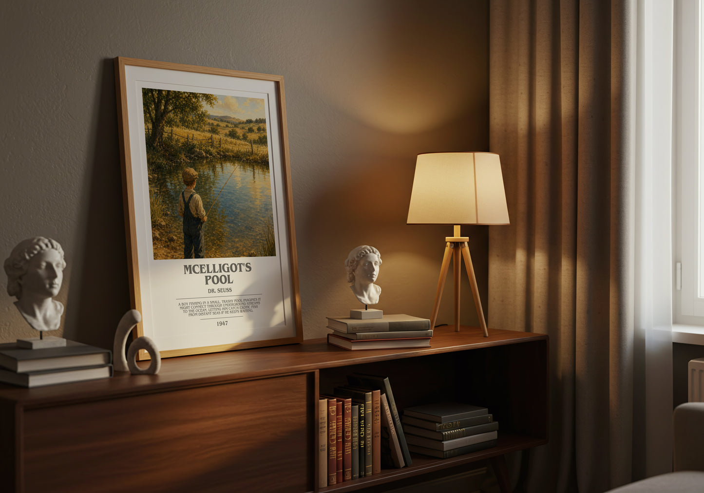 Mcelligot'S Pool bookish book poster framed on wall – childrens wall art