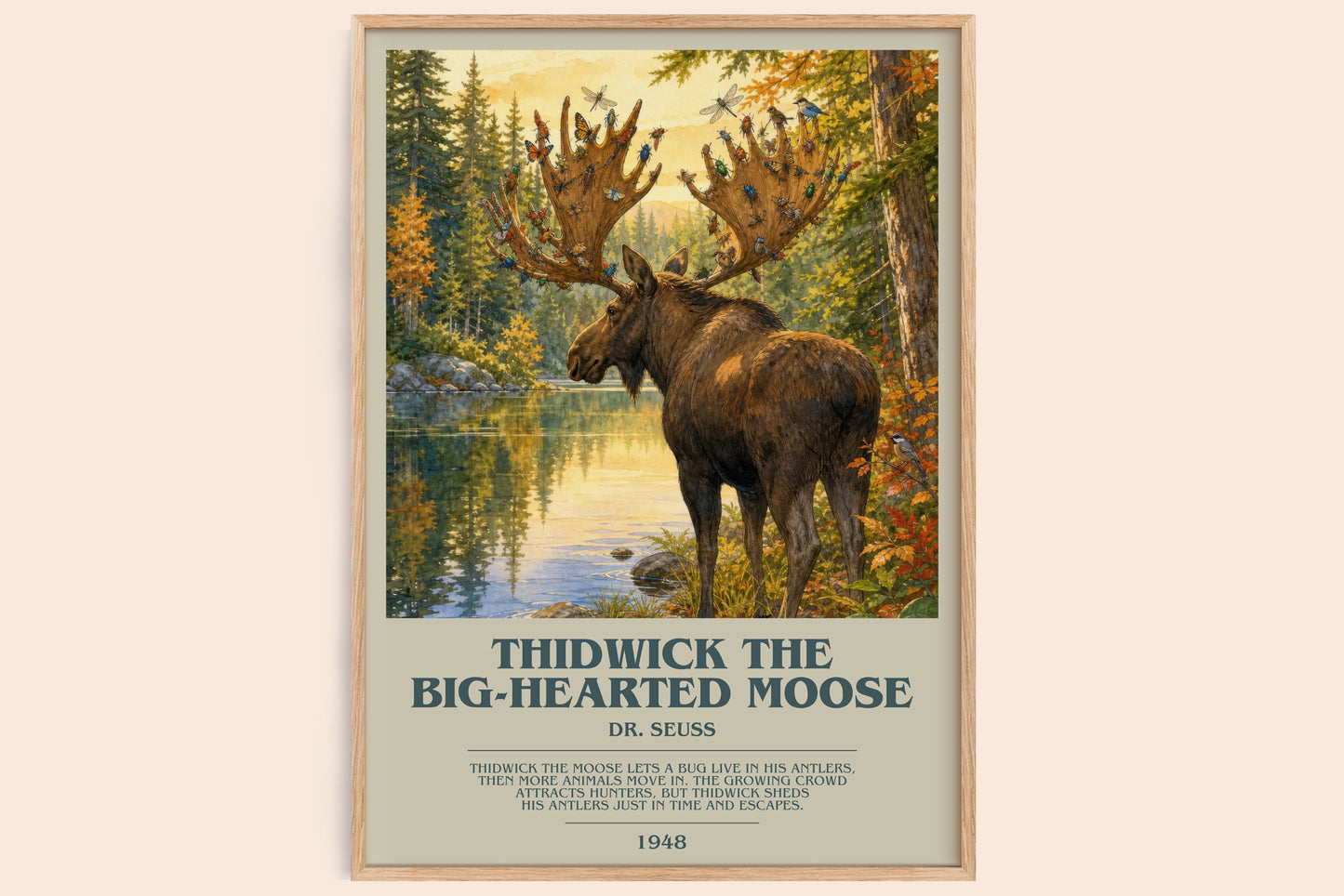 Thidwick The Big-Hearted Moose bookish book poster by Dr. Seuss – framed literary art print