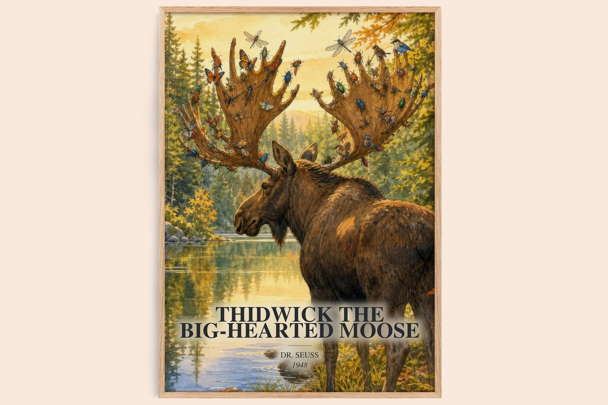 Thidwick The Big-Hearted Moose watercolour book poster by Dr. Seuss – framed literary art print