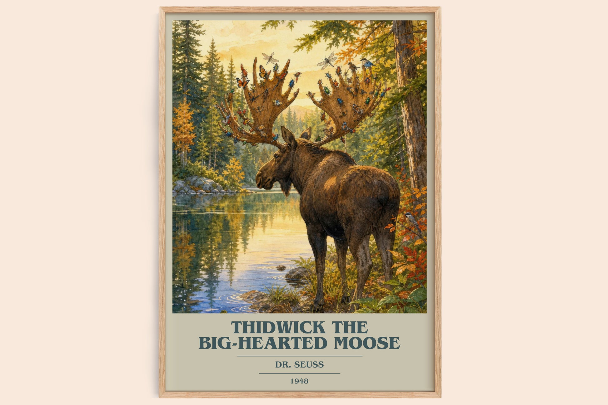 Thidwick The Big-Hearted Moose book cover book poster by Dr. Seuss – framed literary art print