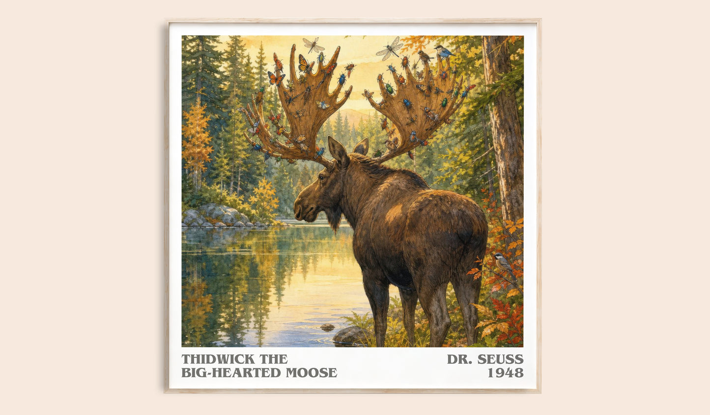 Thidwick The Big-Hearted Moose literary book poster by Dr. Seuss – framed literary art print